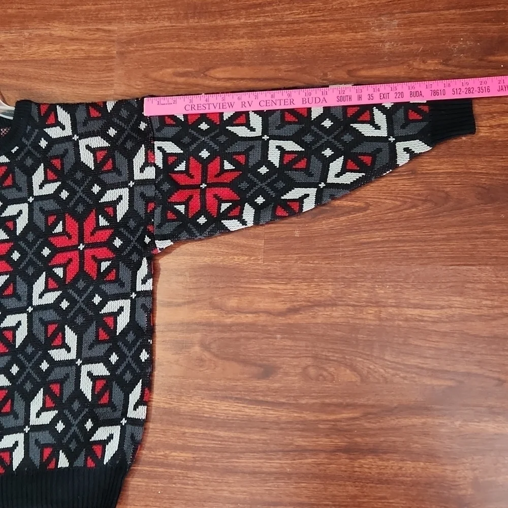 Ugly Christmas Sweater Poinsetta Medium Black Red White